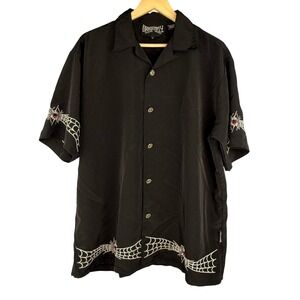 Y2K Dragonfly Button Down Shirt Mens L Embroidered Black Widow Spider Gothic